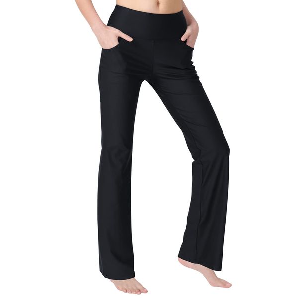 Zeronic Bootcut Yoga Pants for Women with Pockets High Waisted Workout Running Pants Tummy Control Long Bootleg Work Pants(Black,XX-Large)