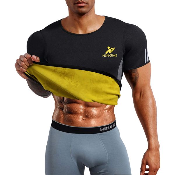 NINGMI Sauna Suit for Men Short Sweat Suits Neoprene Body Shaper Sauna Shirt Workout Waist Trainer Vest Tummy