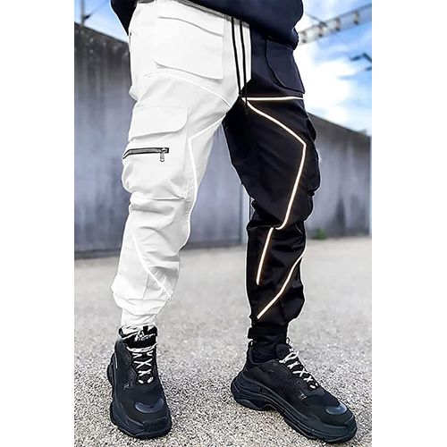 BOOMLEMON Men's Cargo Jogger Pants Reflective Technical Hip Hop Harem Pants Punk Streetwear Tactical Track Pants(Black White XS)