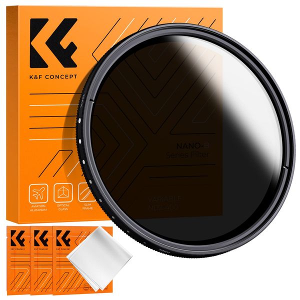 K&F Concept 37mm Variable ND Filter ND2-400 Variable Dimming Filter with 9 Level Dimming Adjustment Cleaning Cloth Ideal for Video Shooting (Nano-Basic)