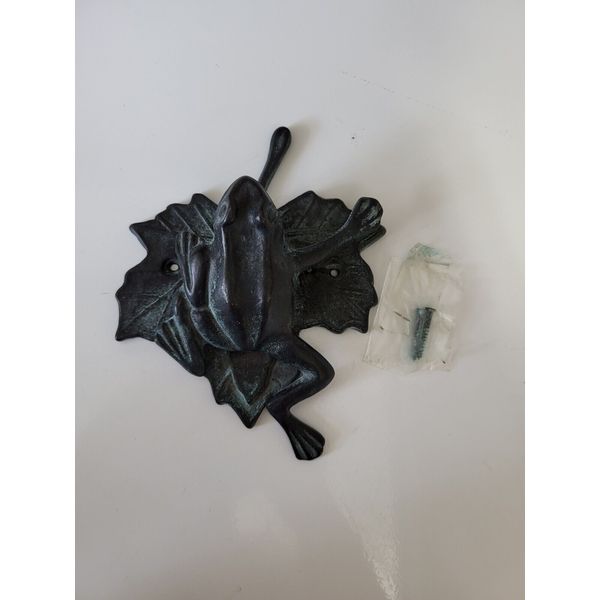 Frog On Leaf Metal Door Knocker Black/blue With Original Screws