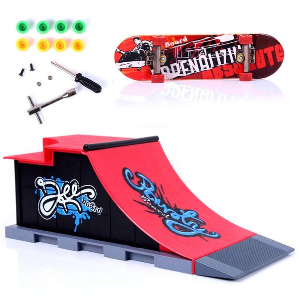 Sipobuy DIY Assembly Mini Finger Skateboard Deck Truck Skate Park Board With Ramp Accessories Sets (Scene C)