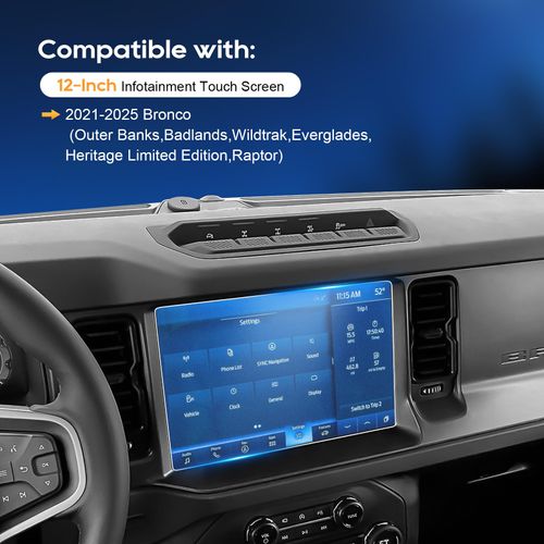For 2025 Ford Bronco Screen Protector(2pcs) 2021-2025 Bronco(Outer Banks,Badlands,Wildtrak,Everglades,Heritage Limited Edition,Raptor) 12 Inch Navi Touchscreen [Matte Glass] Anti-Glare Matte 9H Glass