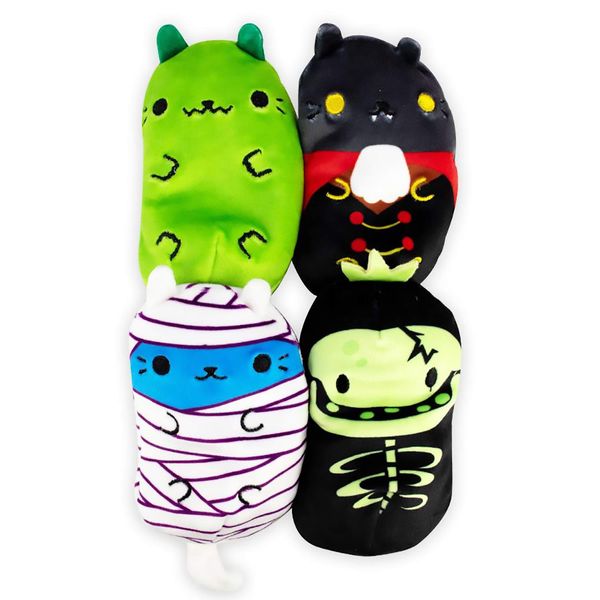 Cats vs Pickles - Scary Collection #2 - Catzilla, Count Catula, Coder Cat, & Skully - 4-Pack - 4" Cute Cuddly Collectible Bean Plush Toy - are You Team Cat or Team Pickle? Collect Them All!