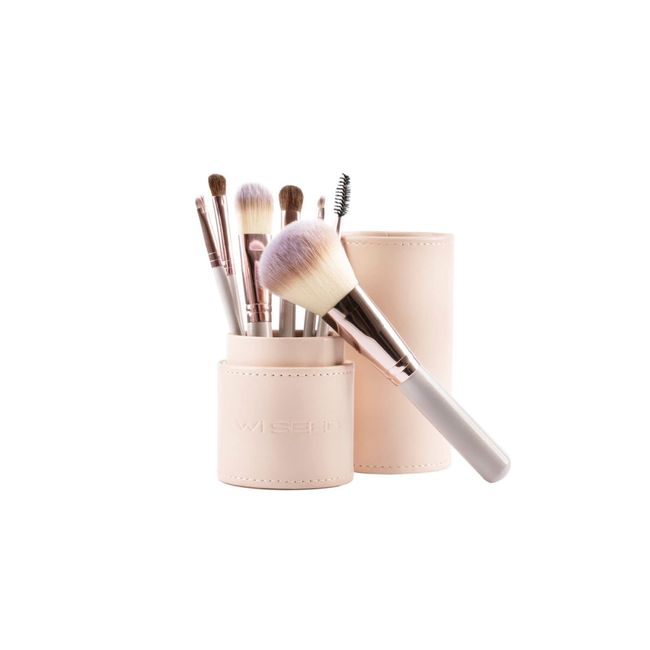 WiSEED Makeup Brush Set, Stand Case, 7 Pieces, Case Included, Japanese Inspection, Soft, Stylish, Powder Brush, Foundation Brush, Brush Stand, Natural Bristle, Horse Hair (Pink Beige)