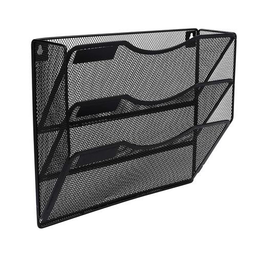 EasyPAG 3 Pockets Mesh Hanging Wall File Holder Organizer Wall Mounted Paper Magazine Rack,Black