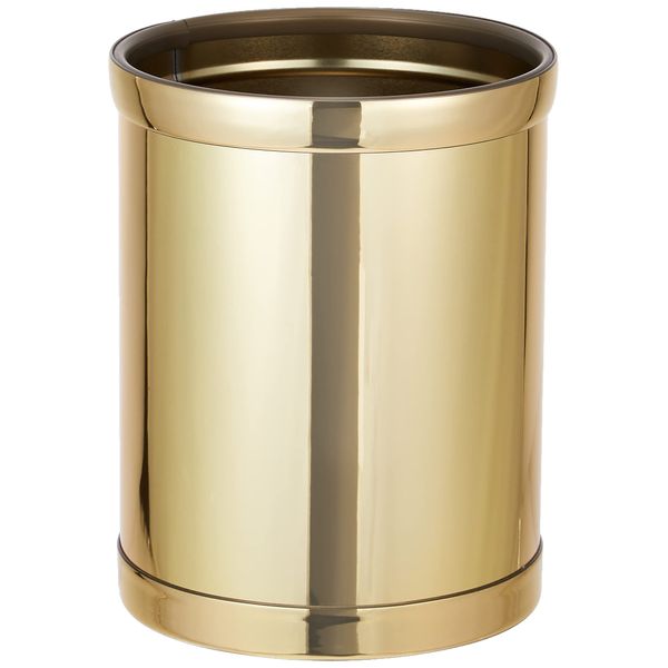 Kraftware Mylar Round Wastebasket, 8 Quart, Polished Brass Color