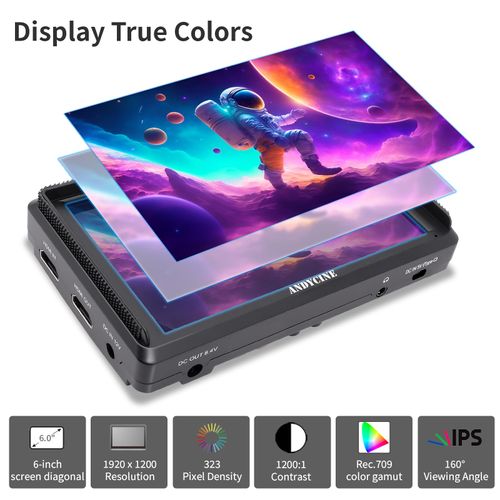 ANDYCINE A6 V2 6 Inch HDMI Field Monitor 1920x1080 Camera Fiedl Monitor Bundle with 4k HDMI in/Out Tilt Arm, Power Output, Battery & Carry Case Included