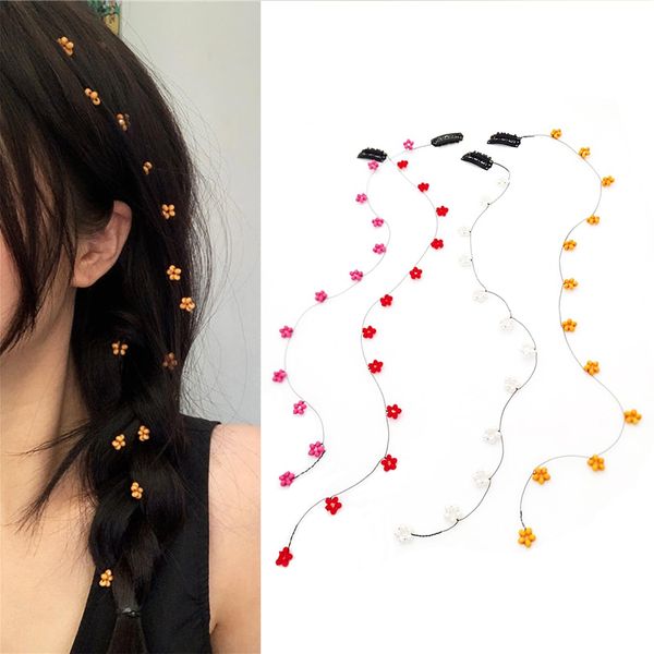 4 PCS Flower Hair Chain Resin Tassel Invisible Streamline Insert Hairpins with BB Clip Decorative Headdress Hair Extensions for Women Girls Sweet Flower-Shaped Korean Style Hair Accessories