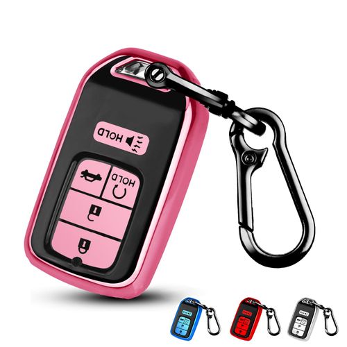 QBUC for Honda Key Fob Cover,TPU Protection Key Case for Honda 2015-2021 Civic Accord CRV HRV CRZ Crosstour Pilot Odyssey Ridgeline Passport Smart Remote Key Cover with Keychain(Pink,5 Button)