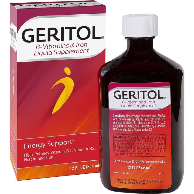 Geritol Liquid Vitamin and Iron Supplement | 12 Oz | High Potency B-Vitamins and