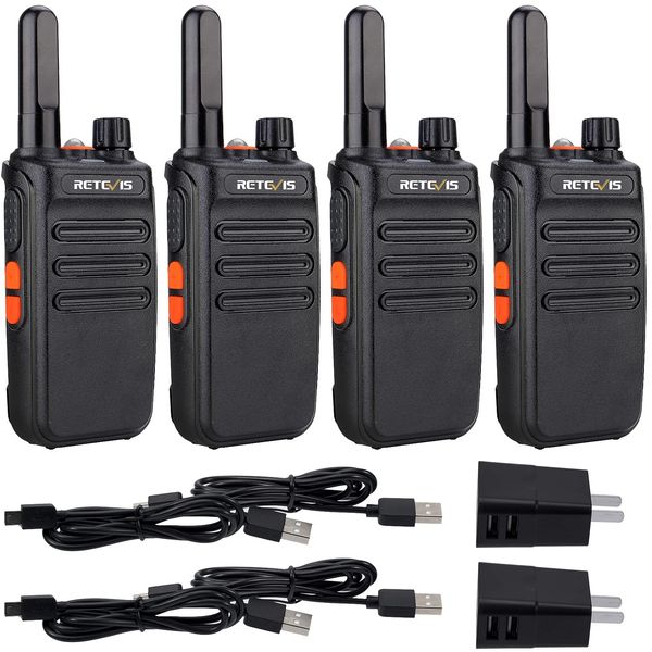 Retevis RB35 Rechargeable Walkie Talkies 4 Pack, Hands Free Portable FRS Two-Way Radios, Flashlight, Small and Lightweight Walky Talky for Gift Family Adults Hunting Riding Skiing