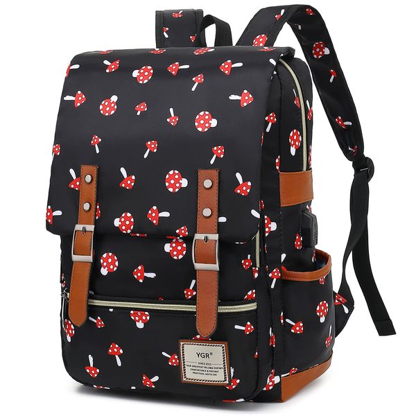 YGR Floral Laptop Backpack for Women, Female, College, Travel, Business, Outdoor Sports, Office, Work (Mushroom)