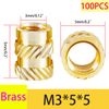 Qrity 100 Pcs Knurled Nuts, Brass Threaded Insert Kit, Female Thread Knurled Nuts, Threaded Insert Knurled Brass Nuts, M3 x 5mm x 5mm