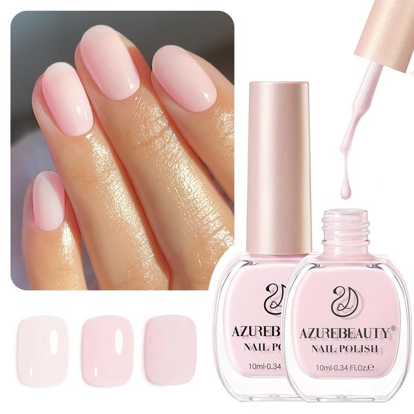 AZUREBEAUTY Pink Nail Polish Set, Vegan Light/Pale Pink Nail Polish Quick Dry Natural Infinite Shine Nail Lacquer Fingernail Polish Strengthening Treatment Kit Salon-Quality for Women 2Pcs 0.34 oz