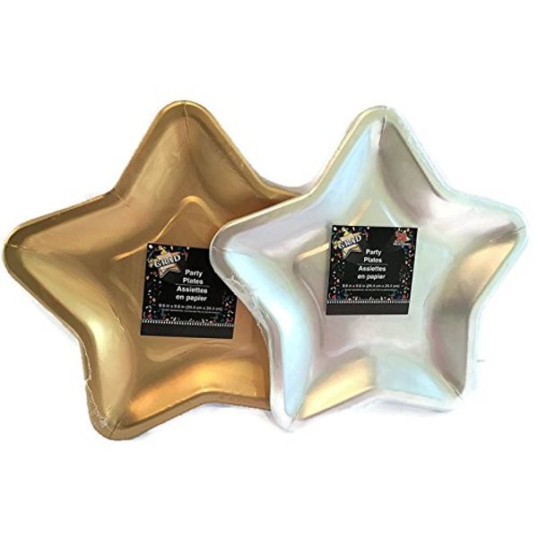 2 Pack Star Shaped Paper Plates 12 Silver 12 Gold