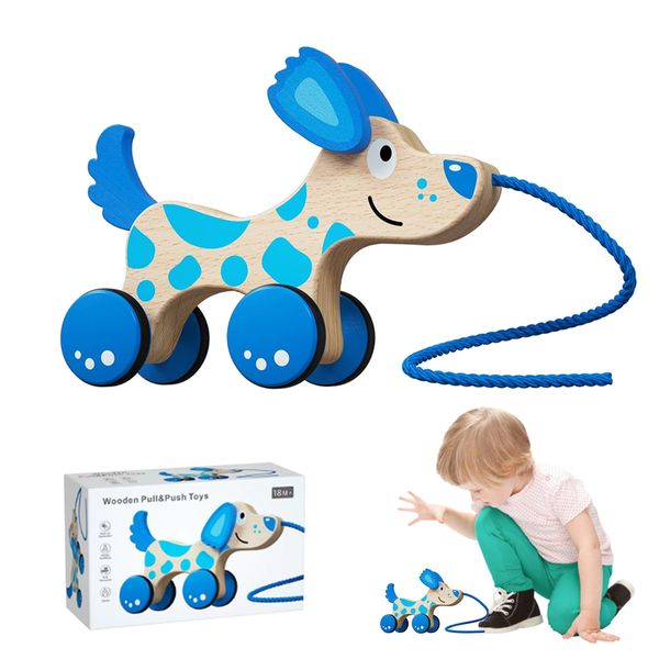 Pull Along Toy,Dog Push and Pull Along Toys for Baby Boys and Girls, Walker Wooden Toys,First Birthday Gifts for Kids Children