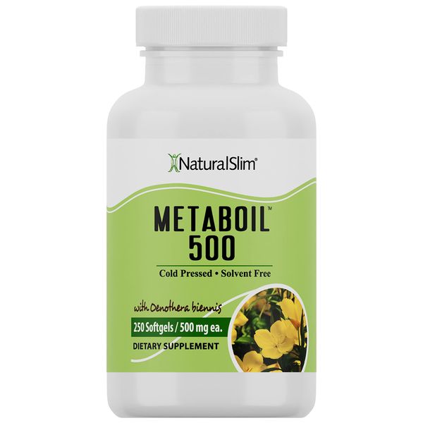 NaturalSlim Metaboil 500 with Evening Primrose Oil & GLA (Gamma-Linolenic Acid) - Women, Heart & Weight Reduction Support - Solvent Free Cold Pressed Supplements 500mg, 250 Softgels