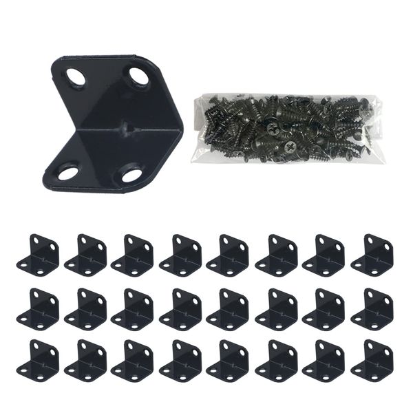 Angle Brackets 24 Pcs,L Sleeper Brackets Metal Corner Braces,Stainless Steel Right Angle Braces Bracket for Wood,Fix and Repair for Indoor and Outdoor Wooden Furniture,Fences,Windows(Black)