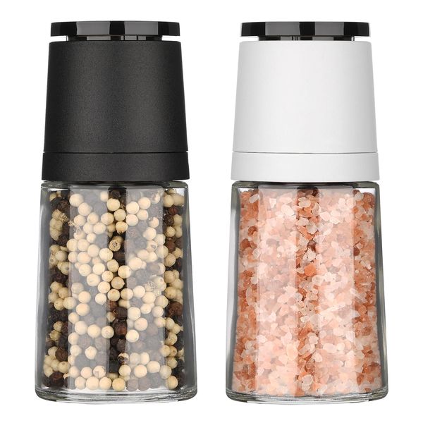 Hotder PG500 Salt and Pepper Grinder Set,Salt and Pepper Shakers with Adjustable Ceramic Core& Glass Body,Salt and Pepper Mill for Condiment and BBQ,No Salt/Pepper Included (2pack)(140ml)