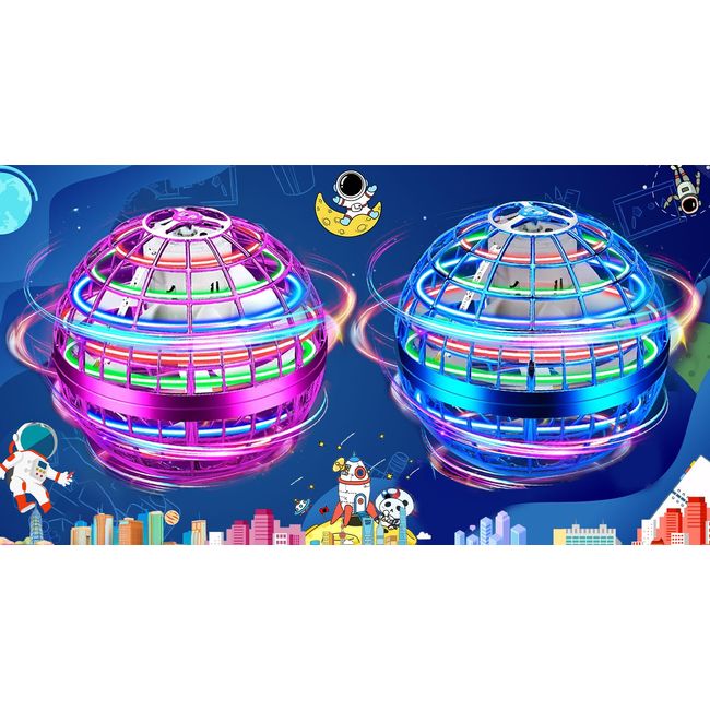 Upgraded Magic Hover Ball Toys, 2 Piece Slalom Flying Balls for Boys Girls Adults, 360° Spinning Cosmic Ball Christmas Birthday Gift (Blue and Pink)