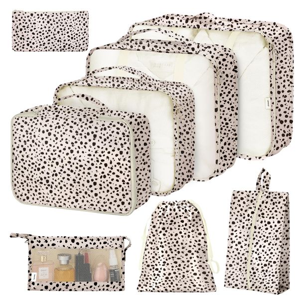 8 Set Packing Cubes for Suitcases, Packing Cubes with Shoe Bag, Cosmetics Bag, Clothing Bag, Accessories Bags Packing Cubes for Travel Luggage Organizer(Leopard)