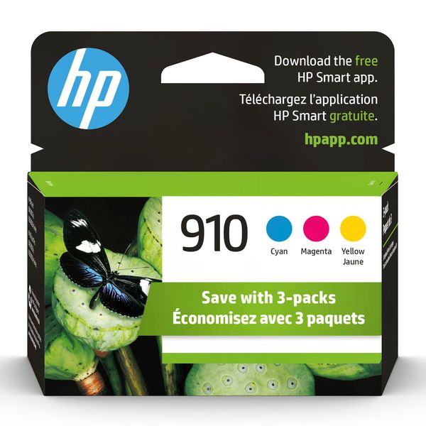 HP 910 Cyan, Magenta, Yellow Ink Cartridges (3-pack) | Works with HP OfficeJet 8010, 8020 Series, HP OfficeJet Pro 8020, 8030 Series | Eligible for Instant Ink | 3YN97AN