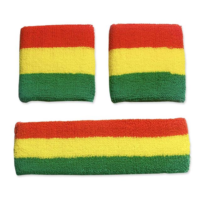 Rasta Colored Sweatbands 1 Headband + 2 Wristbands