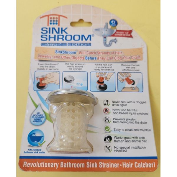 New SinkShroom Hair Catcher Strainer Chrome Edition 1"-1.25" Bathroom Sink Drain