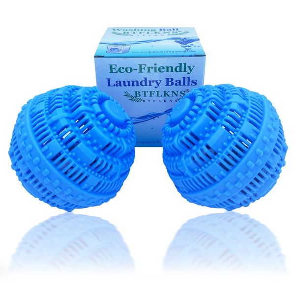 BTFLKNS Eco-Friendly Laundry Balls, 2Pcs Premium Washing Ball, Super Soft Shell Doesn't Hurt Clothes, Advanced ceramic balls, 2000 Washing Cycle Laundry Balls, All Natural Detergent(2Pack,Blue)