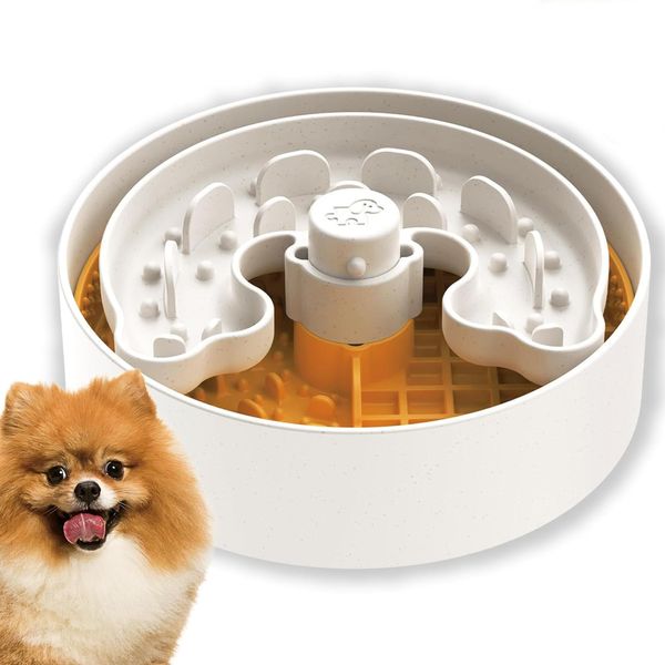 Vealind Slow Feeder Dog Bowls for Small Size and Medium Breed, Dog Training Puzzle Feeder Dog Food Bowl with Slow Feeder Lick Mat Insert (Orange)