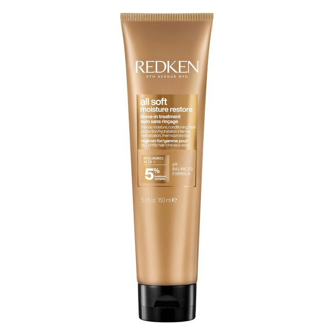 Redken Haarmaske mit Hyaluron für trockenes Haar, Anti-Frizz und Hitzeschutz bis 230° C, All Soft Moisture Restore Leave-In Maske, 1 x 150 ml