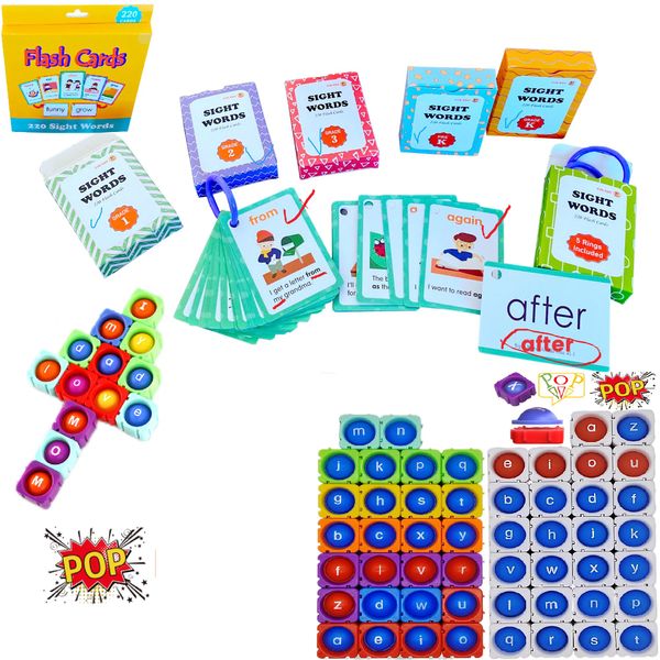 220 Sight Words,Five Level Educational Flash Cards for Kids, Toddlers and Preschoolers,Lowercase Alphabet Pop Blocks