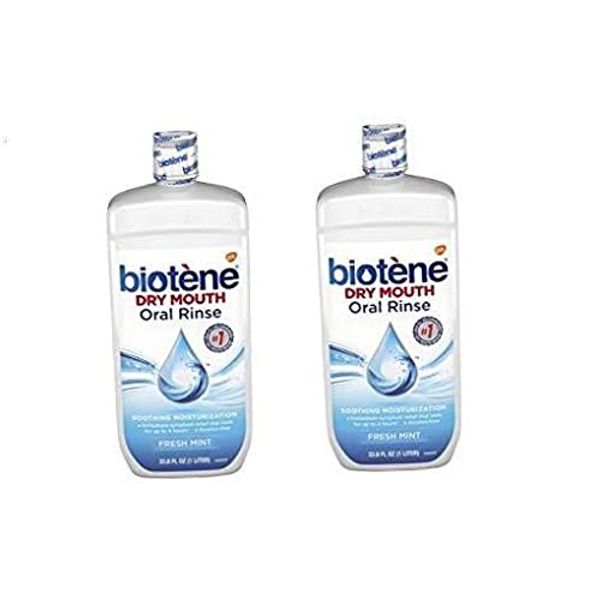 Biotene Fresh Mint Moisturizing Oral Rinse Mouthwash, Alcohol-Free, for Dry Mouth, 33.8OZ - Pack of 2