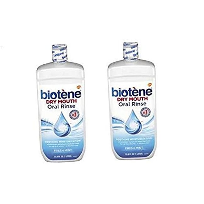 Biotene Fresh Mint Moisturizing Oral Rinse Mouthwash, Alcohol-Free, for Dry Mouth, 33.8OZ - Pack of 2