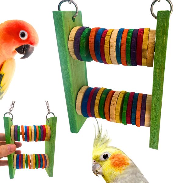 Bonka Bird Toys 2723 Wood Abacus, 12" x 4.5" Medium Birds Interactive Wooden Toy, Ringneck, Quakers, Caique, and Similar Breed Sizes