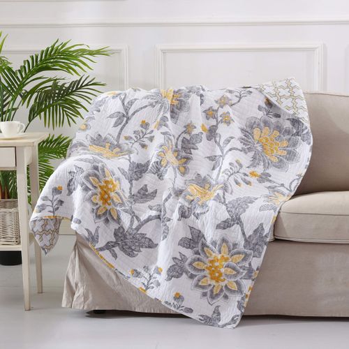 Levtex Home - Reverie Quilted Throw 50x60 - Grey, Yellow, White - Cotton