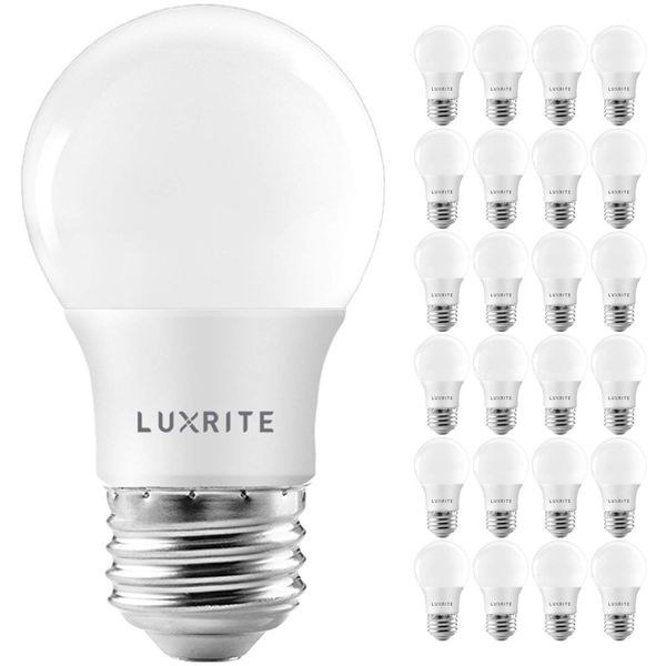 LUXRITE A15 LED Bulb 40W Equivalent, 7W, 2700K (Warm White), 600 Lumens, Enclosed Fixture Rated, Dimmable Ceiling Fan Light Bulbs, E26 Medium Base, UL Listed - Indoor and Outdoor (24 Pack)