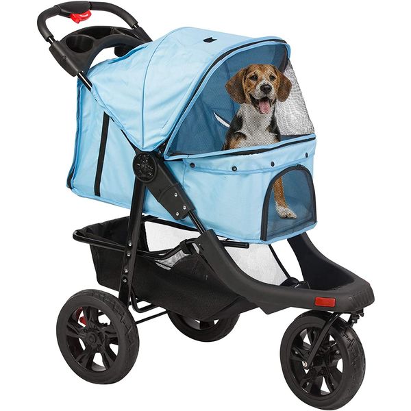 LUCKYERMORE 3 Wheel Dog Stroller Foldable Cats Pet Pram Carrier Travel Jogger