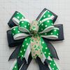 Patrick's Day Bow, Dots, Shamrocks, Black Linen