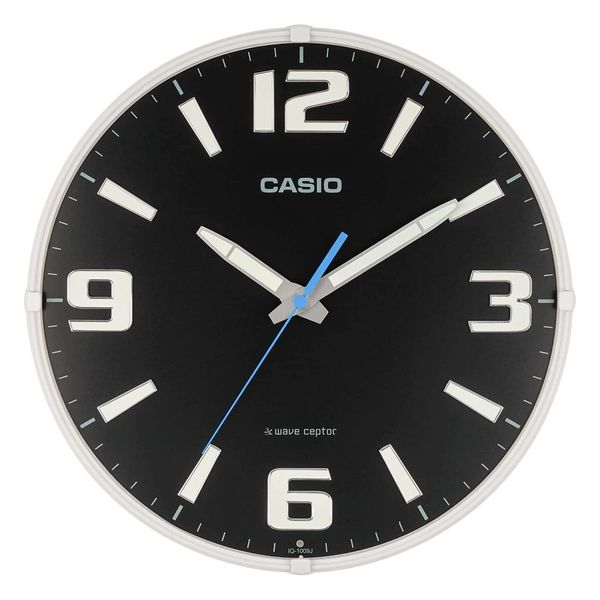 CASIO IQ-1009J-1JF Wall Clock, Radio Watch, Black, Analog, Nighttime Second Hand Stop, Function