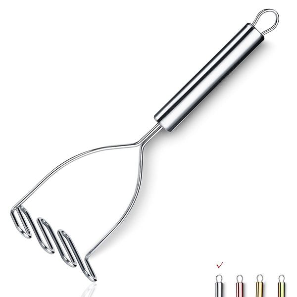 Potato Masher, Stainless Steel Heavy Duty Metal Potato Ricer With Mirror Polish, Food Masher Utensil, Hand Masher, Vegetables Fruits Mashe, Dishwasher Safe (9.6 Inch)