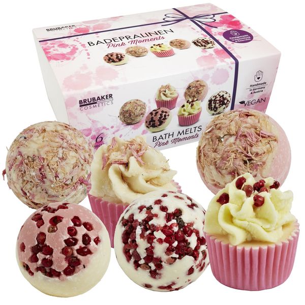 BRUBAKER 6 Handmade "Pink Moments" Spa Bath Bombs Bath Melts Bath Truffles - All Natural Vegan, Organic Shea Butter, Cocoa Butter and Olive Oil Moisturize Dry Skin