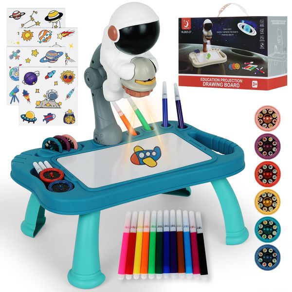 Drawing Projector Table for Kids, Astronaut Sketch Projector Trace and Draw Projector Toy, Astronaut Toys for Kids Art Projector for Tracing Christmas Gifts for Kids Boys Girls (Blue)