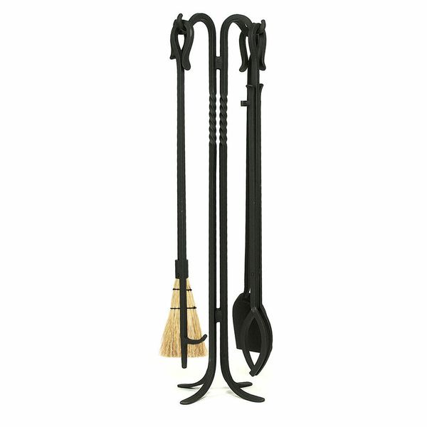 38.5" 5-piece Black Wrought Iron Shepherd's Hook Fireplace Tool Set