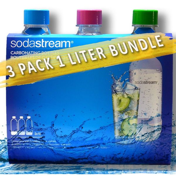 Soda Stream 3 Pack Sodastream Reusable Sparkling Water Carbonating Bottles 1 L