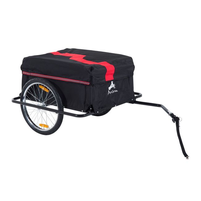 Aosom Elite Two-Wheel Bicycle Large Cargo Wagon Trailer with Oxford Fabric, Folding Storage, & Removable Cover, Red