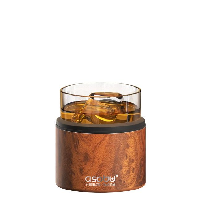 asobu Whiskey Glass with Insulated Stainless Steel Sleeve, 10.5 ounces (Natural Wood)