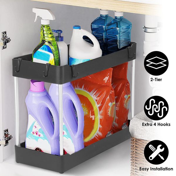 2-Tier Under Sink Shelf Organizer Multi-Purpose Under Bathroom Sink Storage Rack