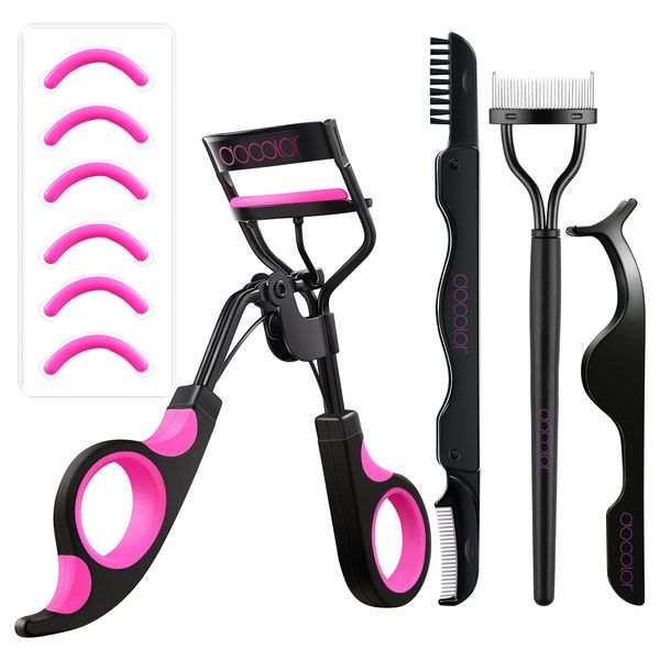 Docolor Wimpernzange Set 4 in 1 Eyelash Curler Mit Kamm für Alle Augenformen Mit Extra Wimpernkamm Pinzette und 6 Ersatzpads